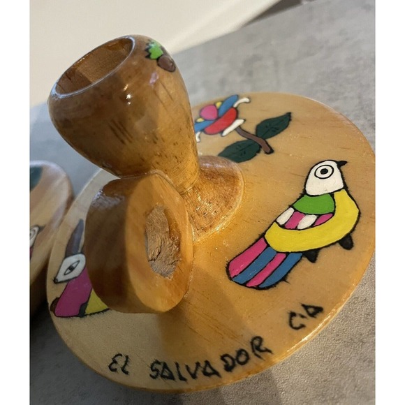 2 - Small Colorful Wooden Candle Stick Holders Made In EL Salvador - Picture 9 of 13